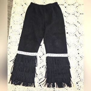 ML Kids, Suede, Girls Black Pants With Fringe, 5, Elastic Waist